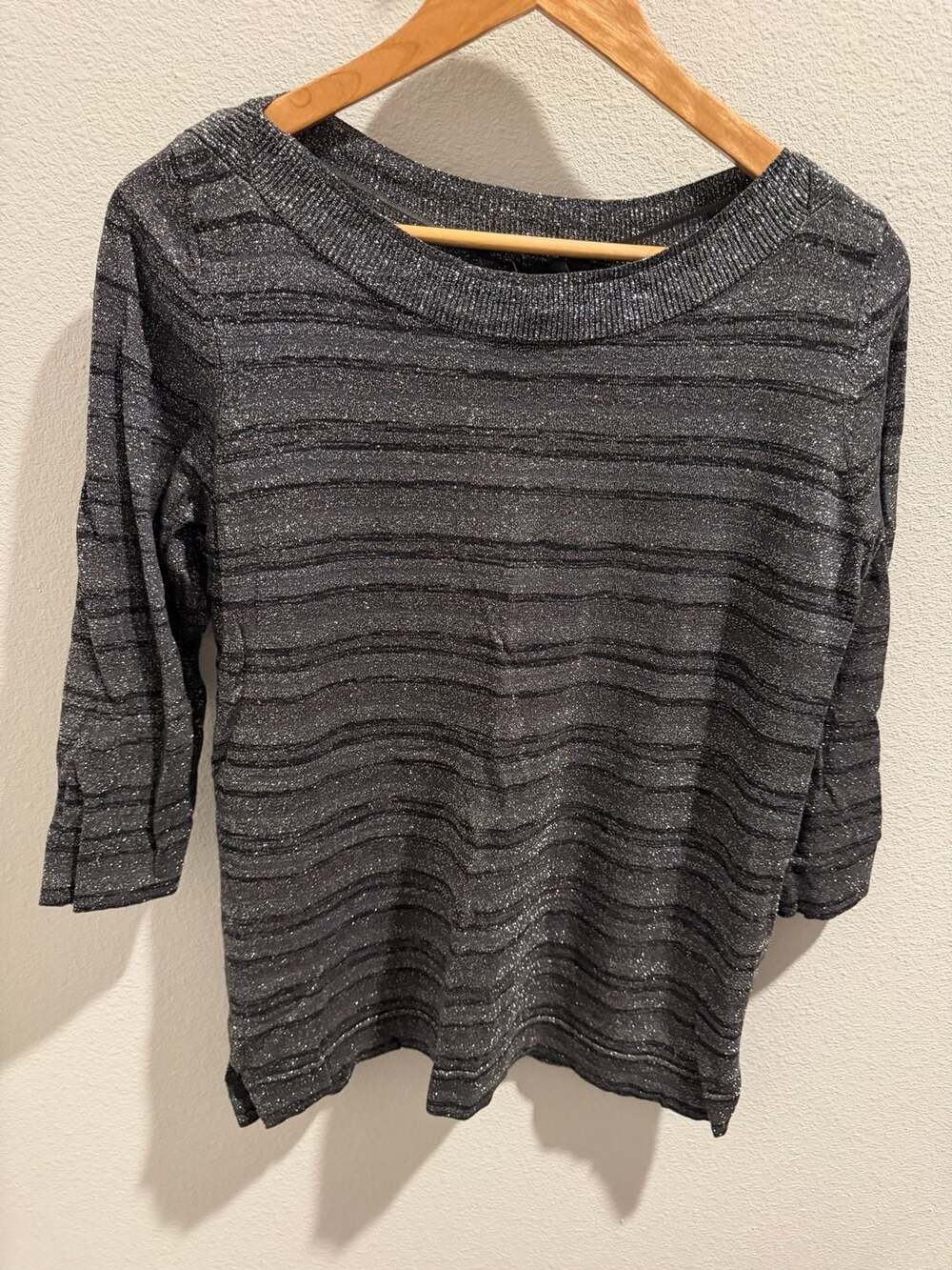 Worthington‎ Women's Metallic Striped Boat Neck Sweater Size L